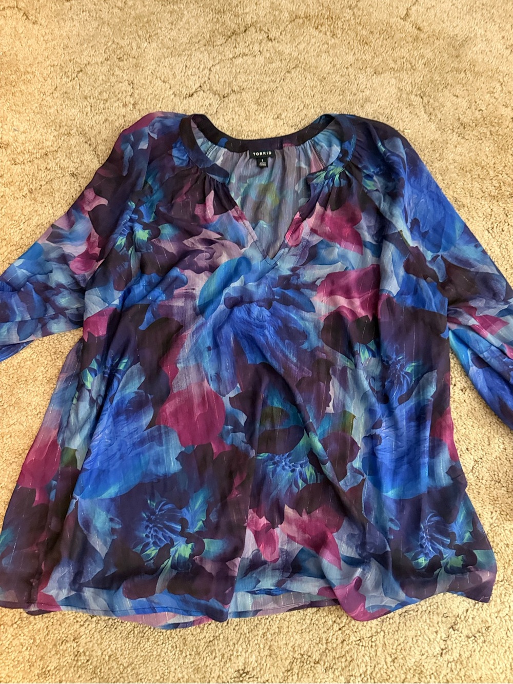 torrid Blue & Purple Floral V-Neck Tunic